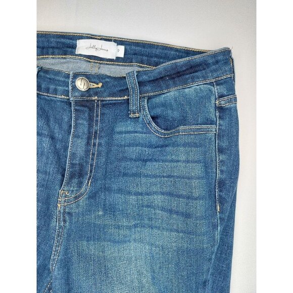 Jelly Jeans Womens Juniors Size 9 Dark Blue Distressed Denim Jeans Raw Hem - Picture 3 of 16